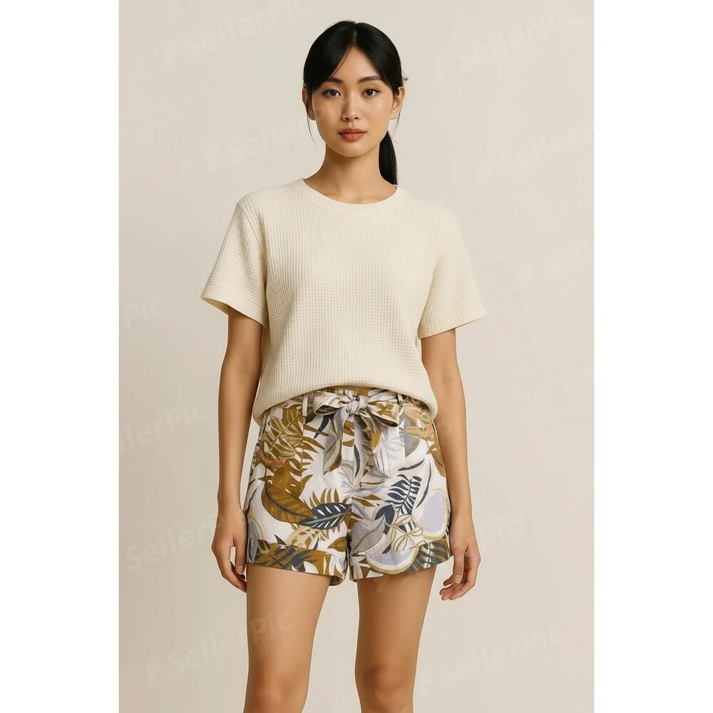 C And C California 100 % Linen Shorts Tropical Print Resort Vacation Multi S